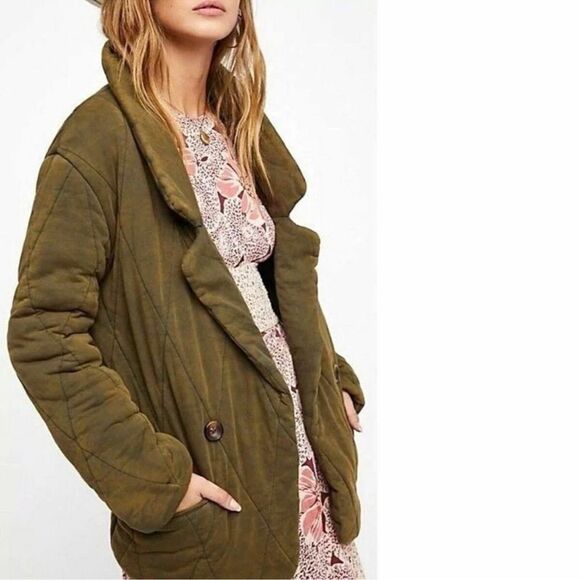 Free People Tawny Pillow Puffer Jacket Coat Washed Green Oversized Size Small - Picture 1 of 11
